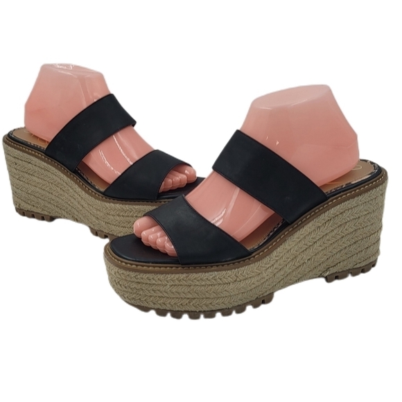Sam Edelman Black Luca Wedge Espadrille Sandal Size 9.5 - Picture 1 of 11